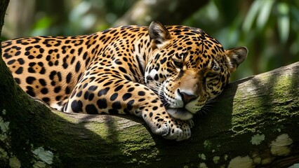 Sleeping Leopard in Lush Jungle Habitat