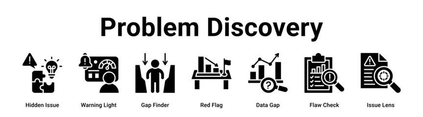 Problem Discovery web banner icon vector illustration concept for Business with icon of Hidden Issue, Warning Light, Gap Finder, Red Flag, Data Gap, Flaw Check.