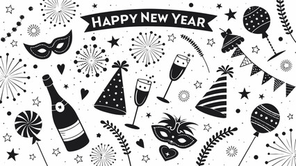 Celebrate New Year's Eve with festive party decorations and champagne