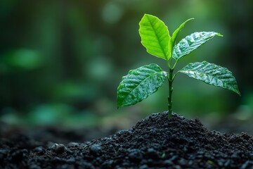 Nature, growth and coffee plant with leaves for ecology, food industry and hospitality business with sustainability. Eco-friendly, natural and premium beans for morning drink, Generative AI