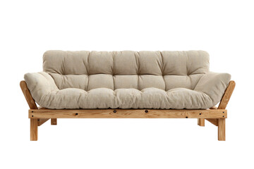 Light, comfy futon with wooden frame on a black background