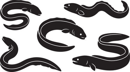 Six Black Eel Silhouettes with White Highlights fish