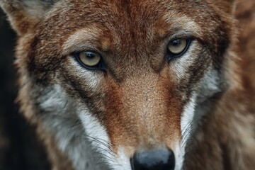 Fototapeta premium Close up of a rare and endangered Ethiopian wolf highlighting its striking features in the natural habitat of the Ethiopian Highlands during daylight hours