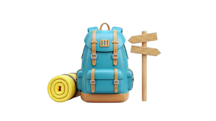 3D Backpack, Sleeping Pad, and Signpost Ready for Adventure