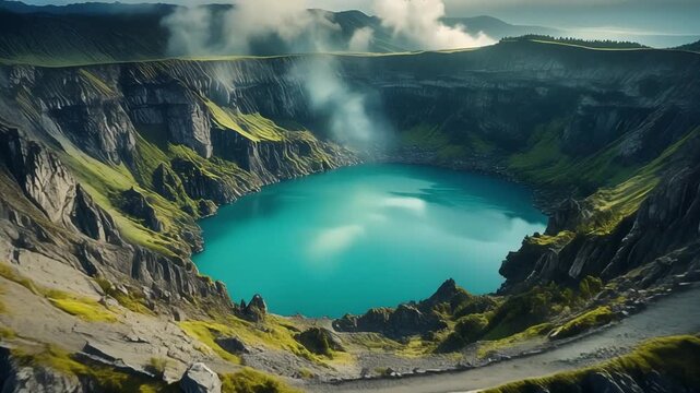 an inactive volcanic crater with breathtaking natural scenery