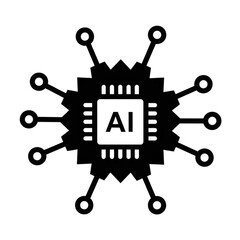 Black ai chip icon isolated on transparent background