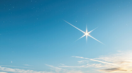 Starry night sky with bright stars shining against blue backdrop, creating serene and tranquil atmosphere