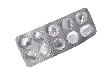 Empty pills of blister pack isolated on white background