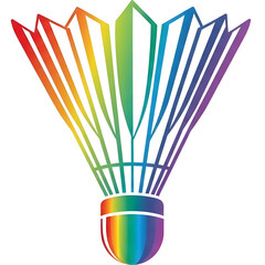 Colorful badminton shuttlecock icon with luxurious rainbow gradient lines, clean vector style on white
