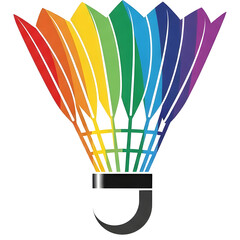Colorful badminton shuttlecock icon with luxurious rainbow gradient lines, clean vector style on white