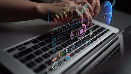 High-tech global network connection interface showing worldwide digital communication, data exchange, and internet connectivity. Global connection, data interaction, and worldwide communication. Thunk
