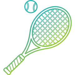 High-end tennis racket and ball icon with teal&ndash;lime gradient outlines, smooth elegant look