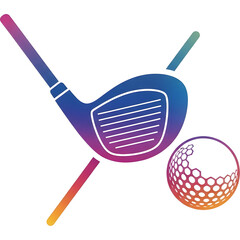 Luxury golf club and ball icon with multicolor metallic gradient, refined minimalist style