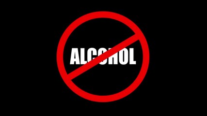 No alcohol prohibition sign with white text on a black background, a clear warning symbol for avoiding alcoholic beverages, representing a healthy lifestyle and sobriety.