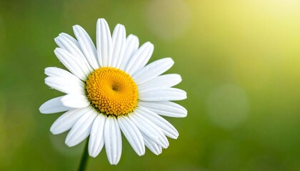 Obraz premium Close-up of a white daisy flower with a yellow center, against green