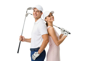 Couple playing golf isolated on transparent background
