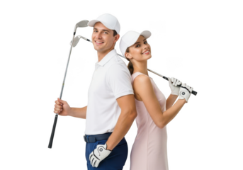Couple playing golf isolated on transparent background