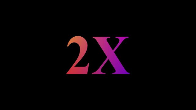 Dynamic orange pink purple gradient 2X text animation on black, a visually engaging looping motion graphic symbolizing speed, boost, and double value for promotions.