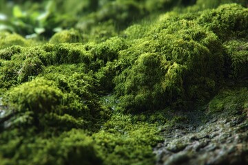 Obraz premium Vibrant green river moss covering rocks in a serene natural setting during daylight hours, showcasing intricate textures and earthy tones for nature enthusiasts and photographers