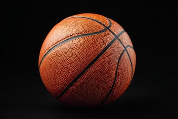 Realistic basketball resting on a black background showcasing intricate details and textures of the surface