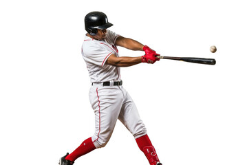 Baseball player swinging bat isolated on transparent background