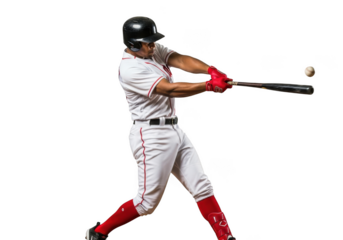 Baseball player swinging bat isolated on transparent background