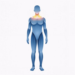 Full-Body Vector Anatomy Illustration Showing Neck and Shoulder Pain Zones