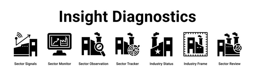 Insight Diagnostics web banner icon vector illustration concept for Industry with icon of Sector Signals, Sector Monitor, Sector Observation, Sector Tracker, Industry Status, Industry Frame.