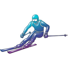 Skiing athlete icon with vibrant cold-tone gradient (blue&ndash;cyan&ndash;purple), sharp luxury style