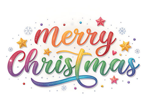 colourful merry christmas celebration card with confetti and fun sticker style design - Powered by Adobe