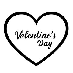 Black Heart Outline with Valentine’s Day Script Text on White Background