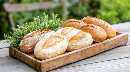 Rustic artisan bread roll loaf crusty golden herbs