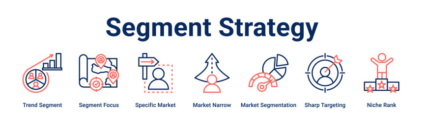 Segment Strategy web banner icon vector illustration concept for business with icon of Trend Segment, Segment Focus, Specific Market, Market Narrow, Market Segmentation, Sharp Targeting.