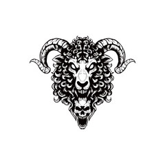 black and white hand drawn illustration of a sheep