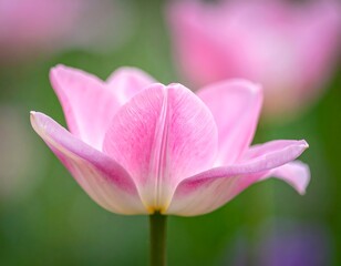 Close-up of a pink tulip in full bloom, soft focus background