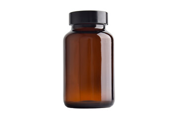 Brown glass bottle with white cap isolated on white background.