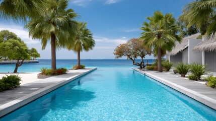 Luxury resort infinity pool facing ocean in Maldives