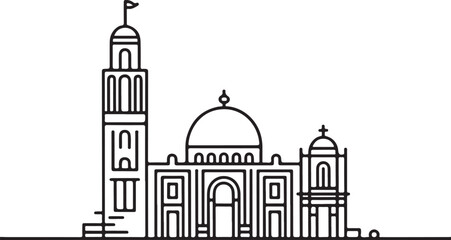 Continuous Line Tunis Skyline with Old City Dome in a Minimal Artistic Illustration © rs_studios
