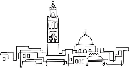Obraz premium Continuous Line Tunis Skyline with Ancient Medina Rooftops Minimal Artistic Illustration