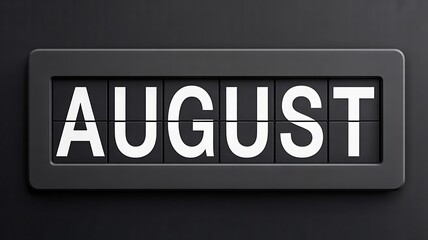 August month calendar display on black flip board background
