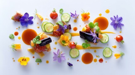 Close-Up of Ratatouille Garnished with Edible Flowers