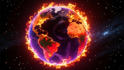 Obraz premium The Earth is engulfed in flames, a planet on fire in the vastness of space