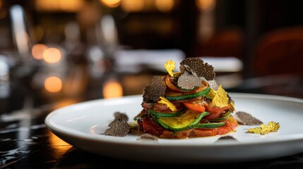 Elegant Ratatouille Dish Garnished with Truffles