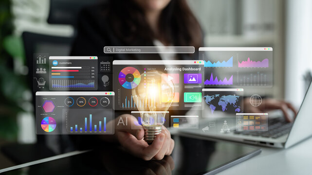 Colorful data dashboards with graphs, charts, and marketing metrics representing online campaign performance and business intelligence Parse - Powered by Adobe