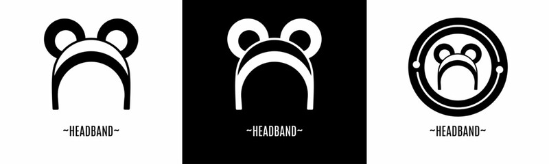 Heaadband logo set. Collection of black and white logos. Stock vector.