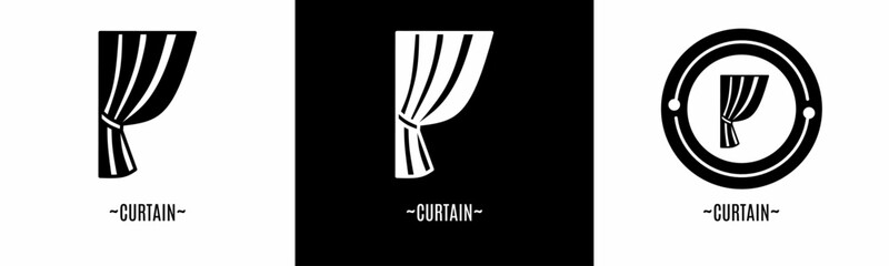 Curtain logo set. Collection of black and white logos. Stock vector.