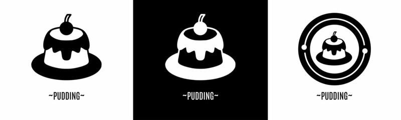 Pudding logo set. Collection of black and white logos. Stock vector.