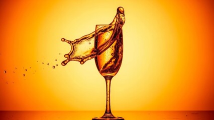 Stunning High-Speed Splash Photography of Golden Liquid in Elegant Glass with Dramatic Motion, Warm Background, and Artistic Fluid Dynamics Captured Perfectly