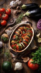 Traditional Ratatouille Dish on Rustic Wooden Table