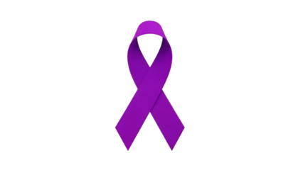 Purple awareness ribbon symbol for epilepsy, domestic violence, or alzheimers disease support isolated on transparent background